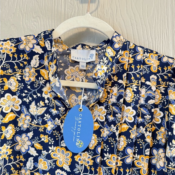 Cartolina Nantucket • NWT Poppy Polyester Pleated Blouse Sz XS Preppy Office - Picture 4 of 13